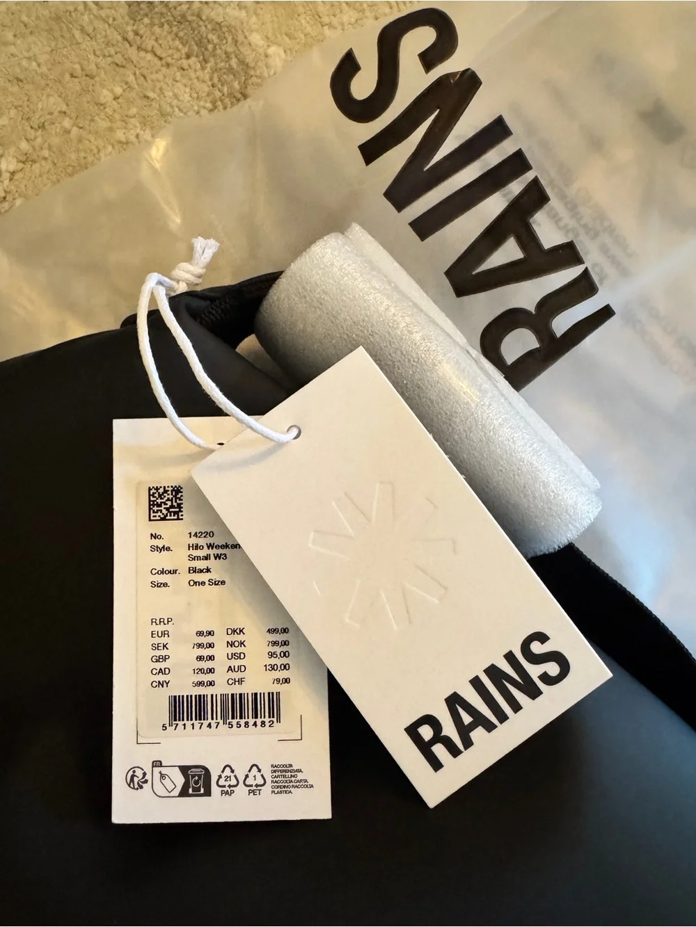 RAINS Black Weekend Duffel Bag SMALL